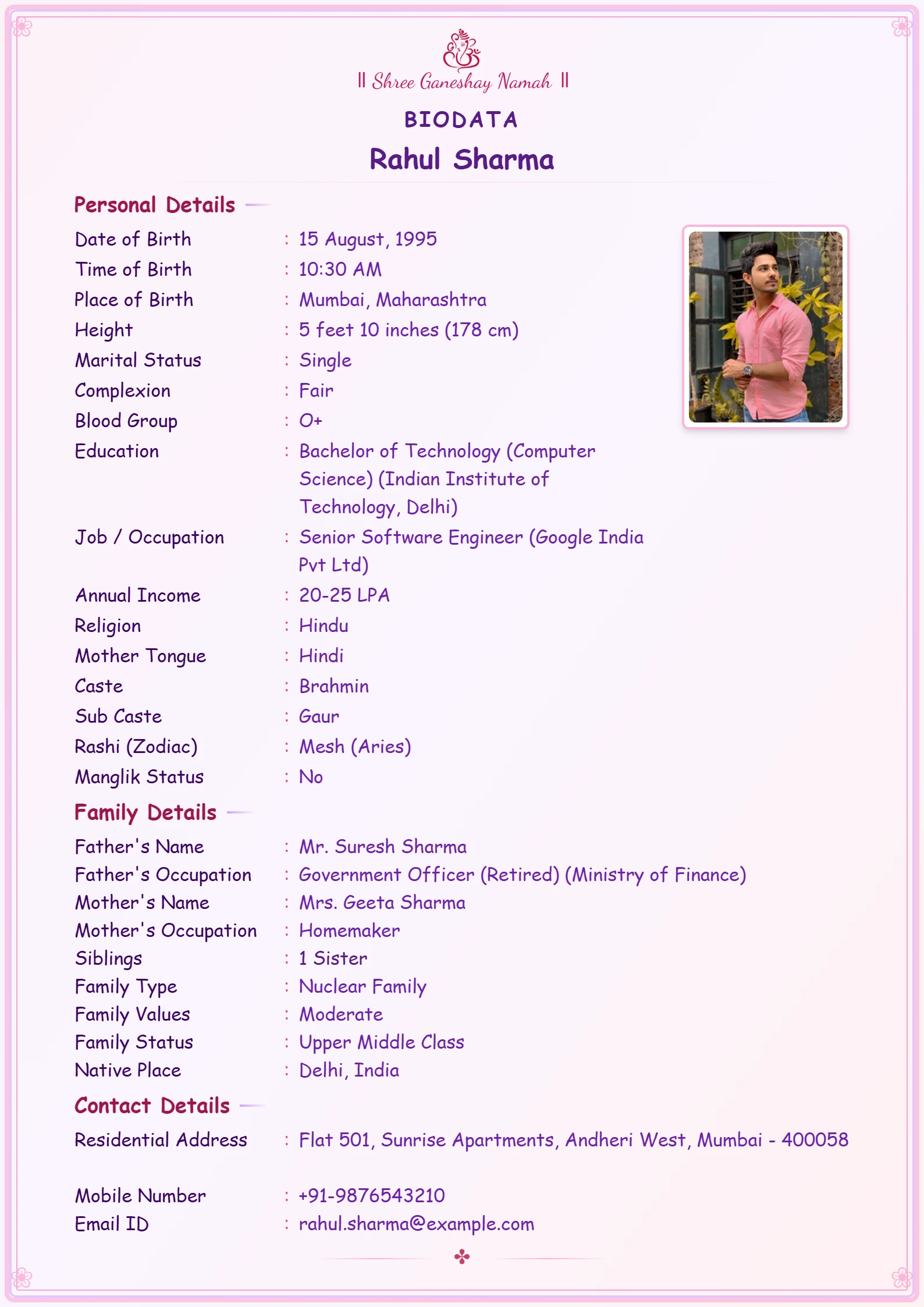 Wedding biodata template sample 7